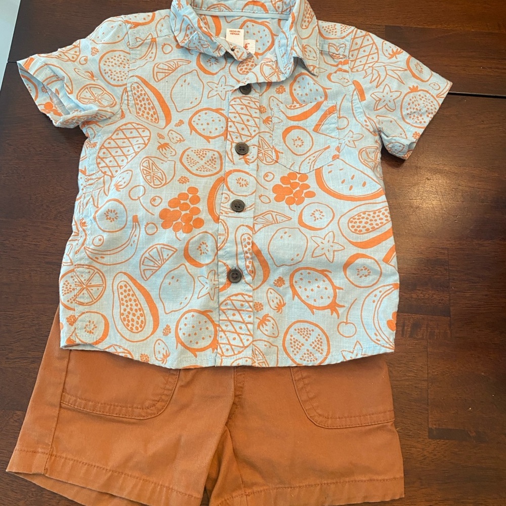Cat & Jack Kids' Orange and Blue Patterned Shirt